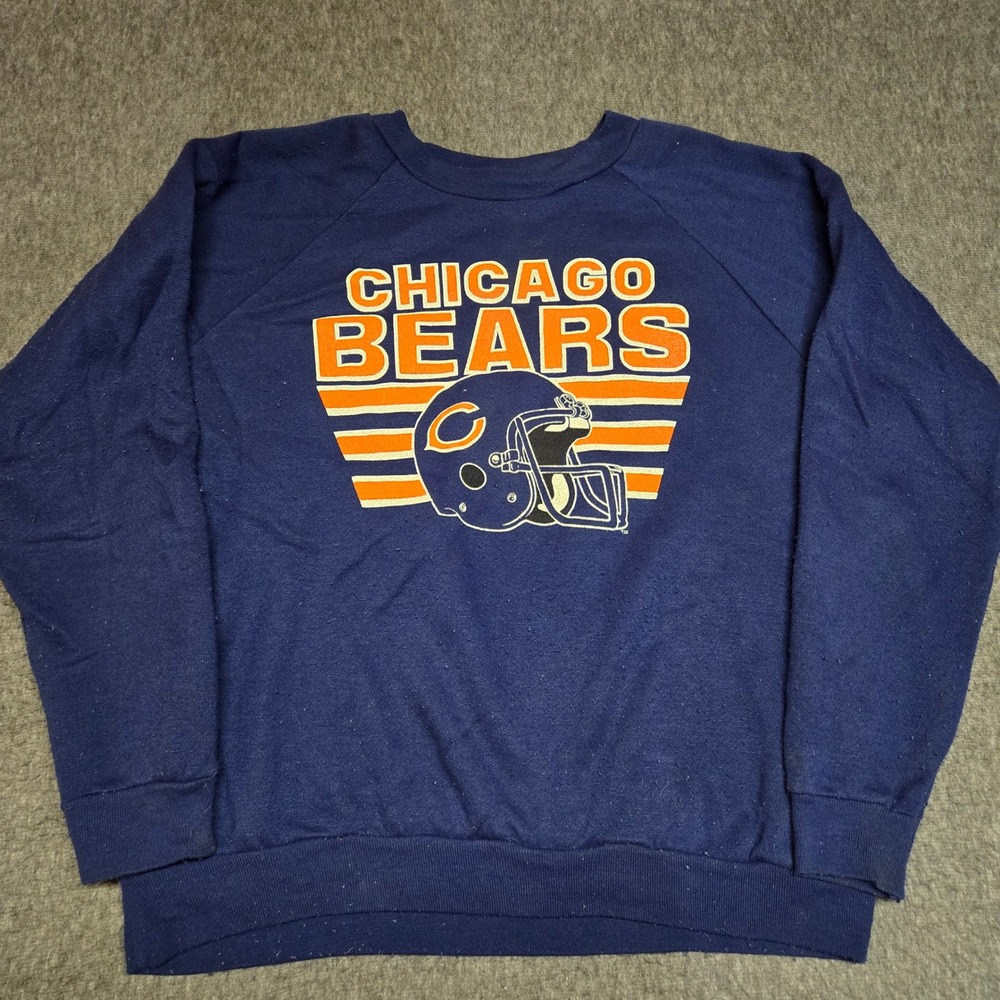 Vintage 80s Garan Chicago Bears Sweatshirt Mens XL Blue NFL Helmet Graphic USA
